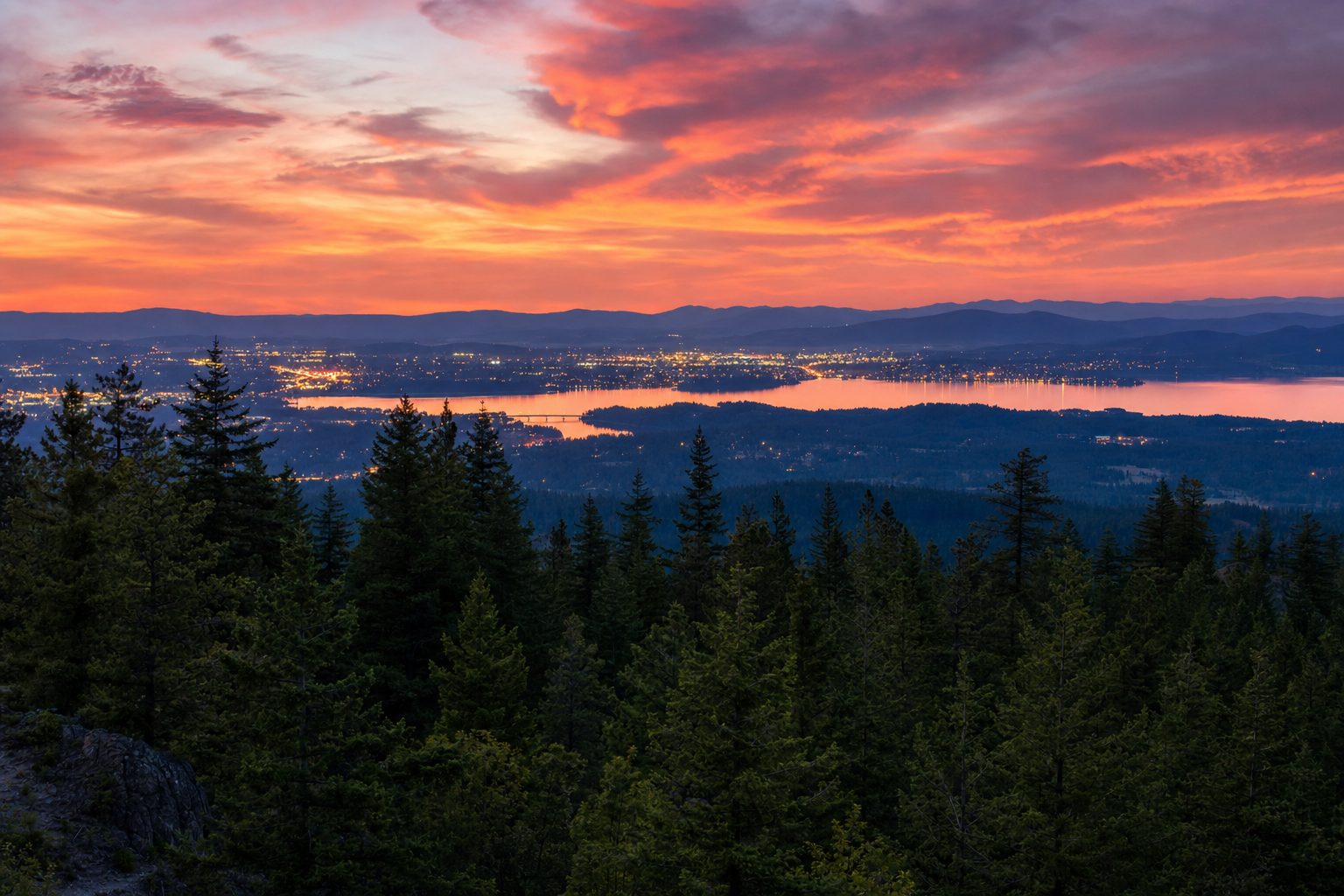 Sunset over the Inland Northwest — Spokane and Coeur d'Alene at dusk